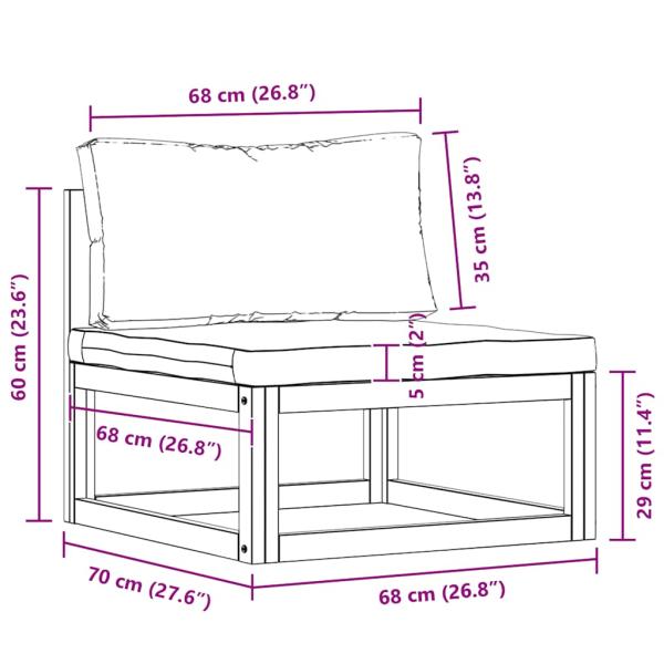 Modular-Mittelsofa mit Dunkelgrauen Kissen Akazie Massivholz