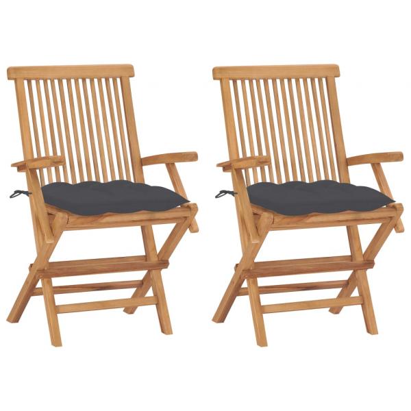 ARDEBO.de - Gartenstühle mit Anthrazit Kissen 2 Stk. Massivholz Teak