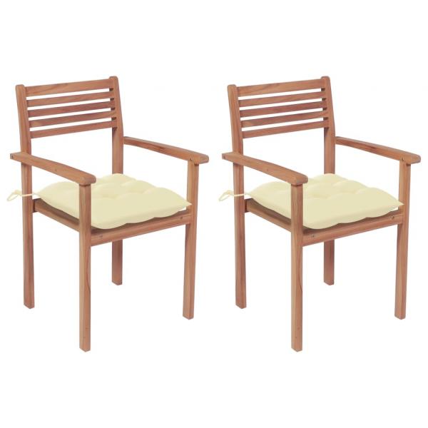 ARDEBO.de - Gartenstühle 2 Stk. mit Cremeweißen Kissen Massivholz Teak