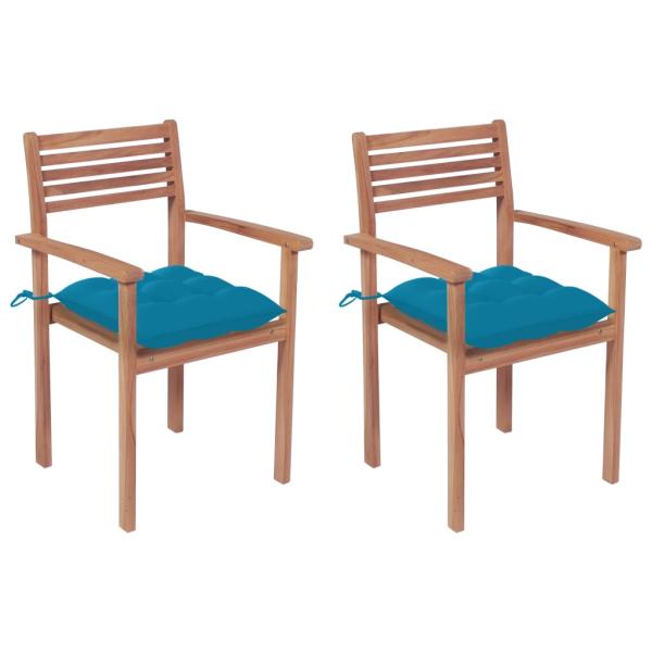 ARDEBO.de - Gartenstühle 2 Stk. mit Hellblauen Kissen Massivholz Teak