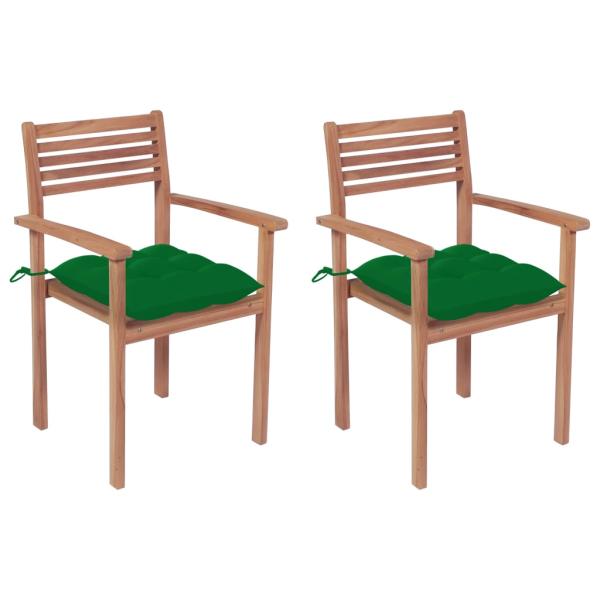 ARDEBO.de - Gartenstühle 2 Stk. mit Grünen Kissen Massivholz Teak