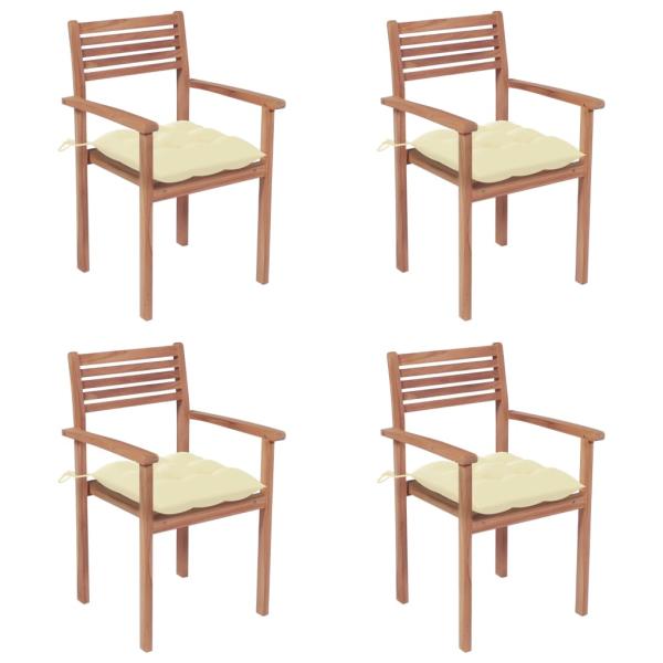 ARDEBO.de - Gartenstühle 4 Stk. mit Cremeweißen Kissen Massivholz Teak