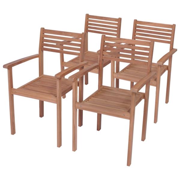 Gartenstühle 4 Stk. mit Cremeweißen Kissen Massivholz Teak