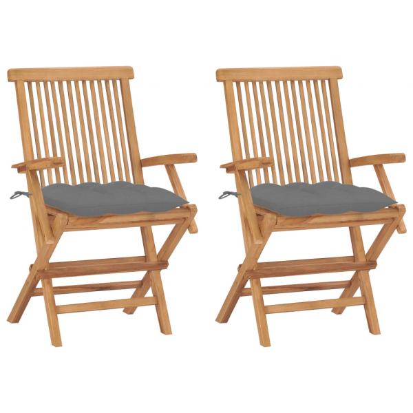ARDEBO.de - Gartenstühle mit Grauen Kissen 2 Stk. Massivholz Teak