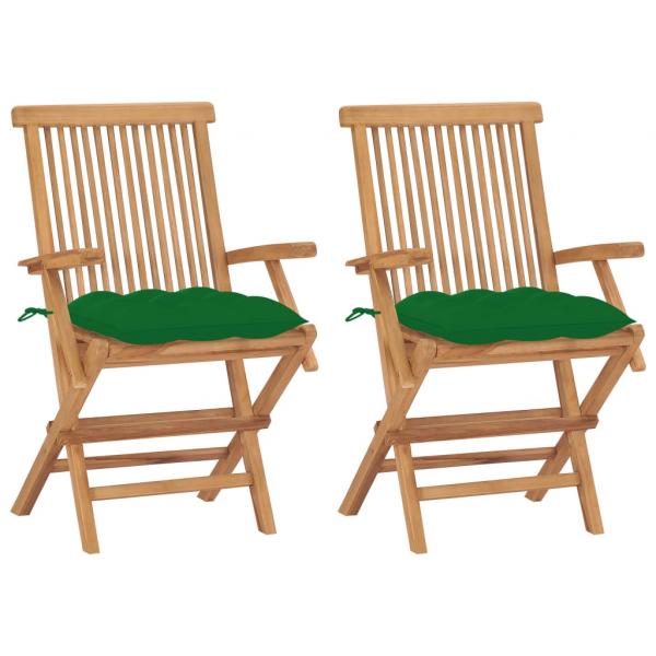 ARDEBO.de - Gartenstühle mit Grünen Kissen 2 Stk. Massivholz Teak