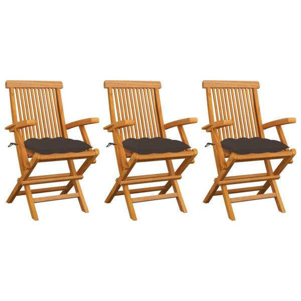 ARDEBO.de - Gartenstühle mit Taupe Kissen 3 Stk. Massivholz Teak