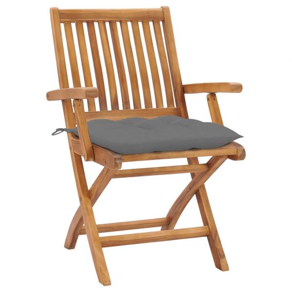 Gartenstühle 2 Stk. mit Grauen Kissen Massivholz Teak