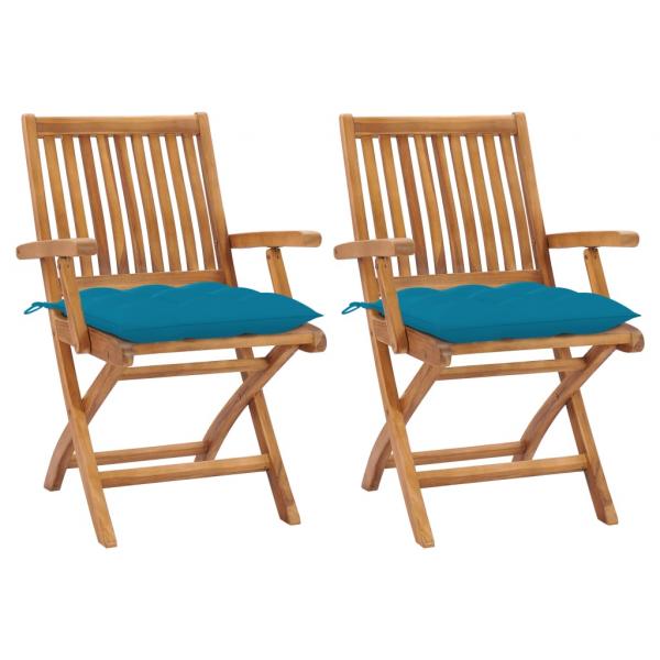 ARDEBO.de - Gartenstühle 2 Stk. mit Hellblauen Kissen Massivholz Teak
