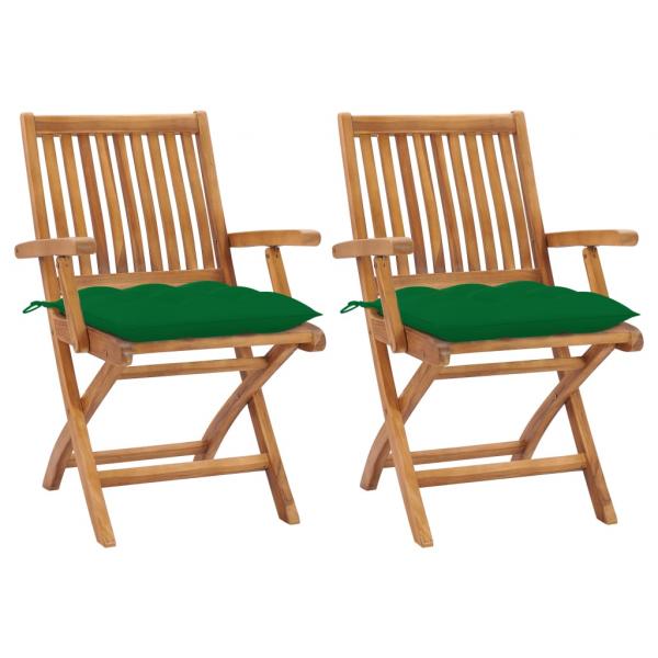 ARDEBO.de - Gartenstühle 2 Stk. mit Grünen Kissen Massivholz Teak