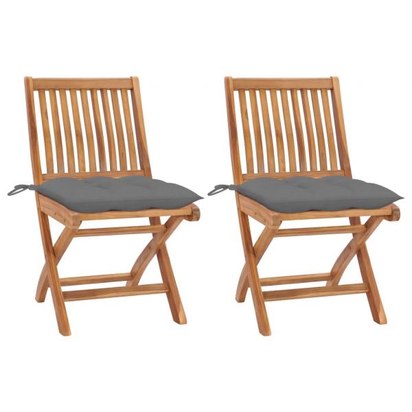 ARDEBO.de - Gartenstühle 2 Stk. mit Grauen Kissen Massivholz Teak