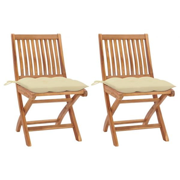 ARDEBO.de - Gartenstühle 2 Stk. mit Cremeweißen Kissen Massivholz Teak