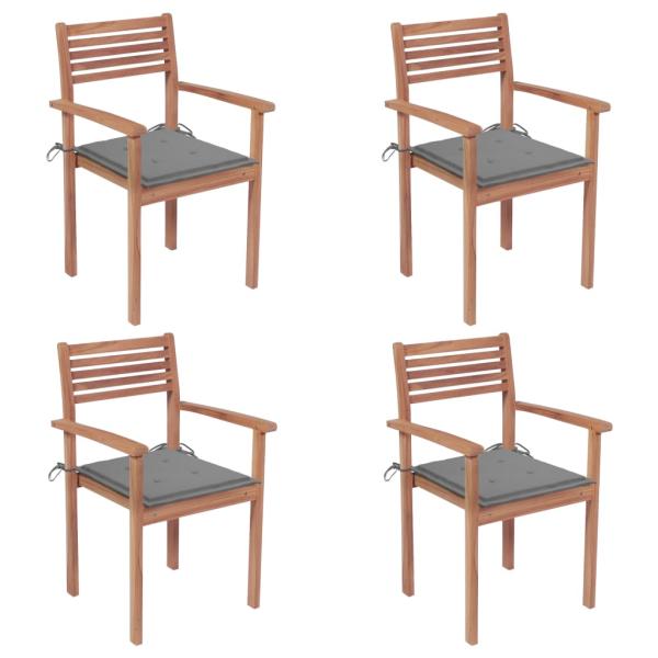 ARDEBO.de - Gartenstühle 4 Stk. mit Grauen Kissen Massivholz Teak
