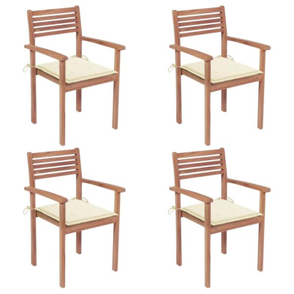 ARDEBO.de - Gartenstühle 4 Stk. mit Cremeweißen Kissen Massivholz Teak