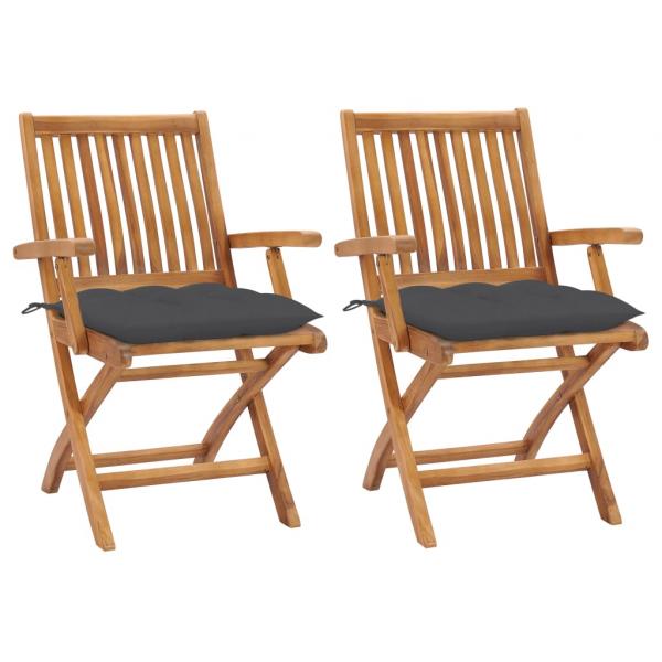 ARDEBO.de - Gartenstühle 2 Stk. mit Anthrazit Kissen Massivholz Teak
