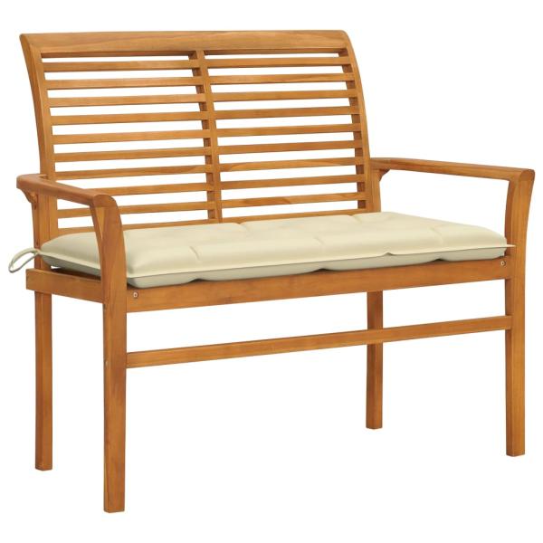Gartenbank mit Cremeweißer Auflage 112 cm Massivholz Teak 