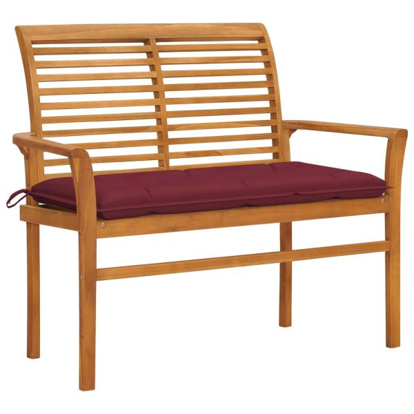 ARDEBO.de - Gartenbank mit Weinroter Auflage 112 cm Massivholz Teak