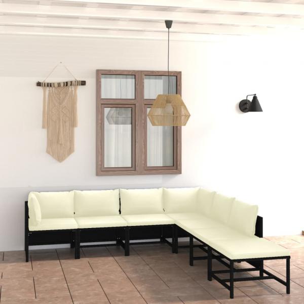 ARDEBO.de - 7-tlg. Garten-Lounge-Set mit Kissen Poly Rattan Schwarz