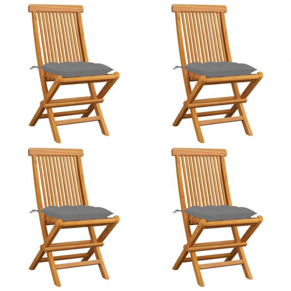 ARDEBO.de - Gartenstühle mit Grauen Kissen 4 Stk. Massivholz Teak 