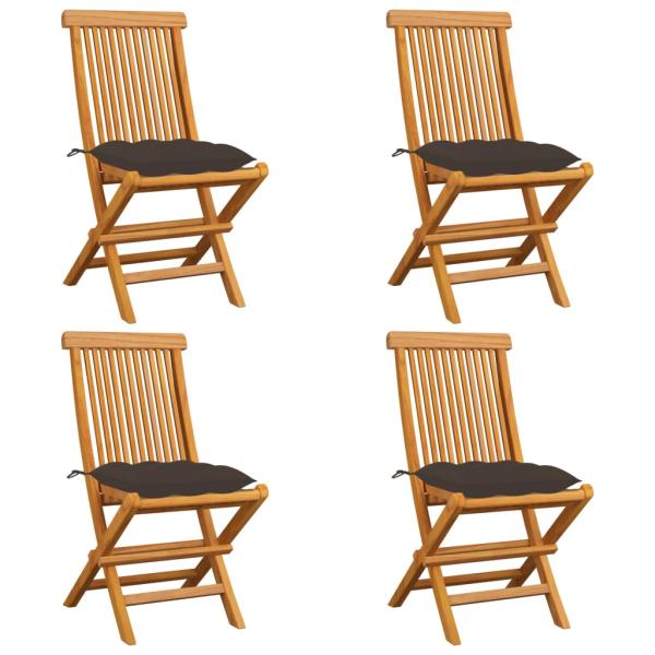 Gartenstühle mit Taupe Kissen 4 Stk. Massivholz Teak