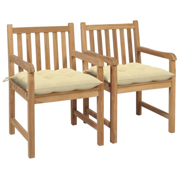 ARDEBO.de - Gartenstühle 2 Stk. mit Cremeweißen Kissen Massivholz Teak