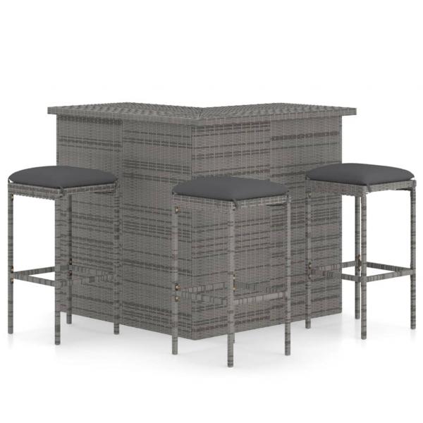 ARDEBO.de - 4-tlg. Gartenbar-Set mit Kissen Poly Rattan Grau