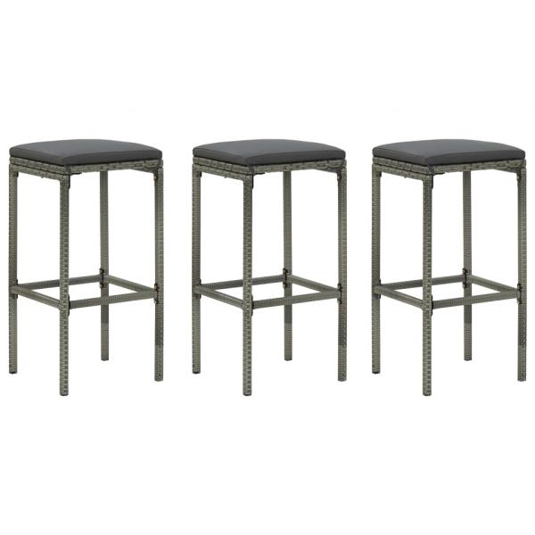 4-tlg. Gartenbar-Set mit Kissen Poly Rattan Grau