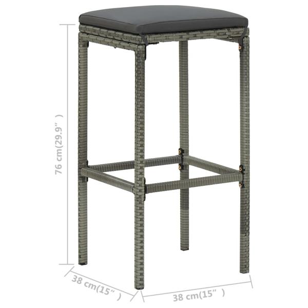 8-tlg. Gartenbar-Set mit Kissen Poly Rattan Grau