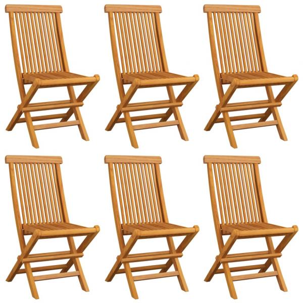 Gartenstühle mit Grauen Kissen 6 Stk. Massivholz Teak 