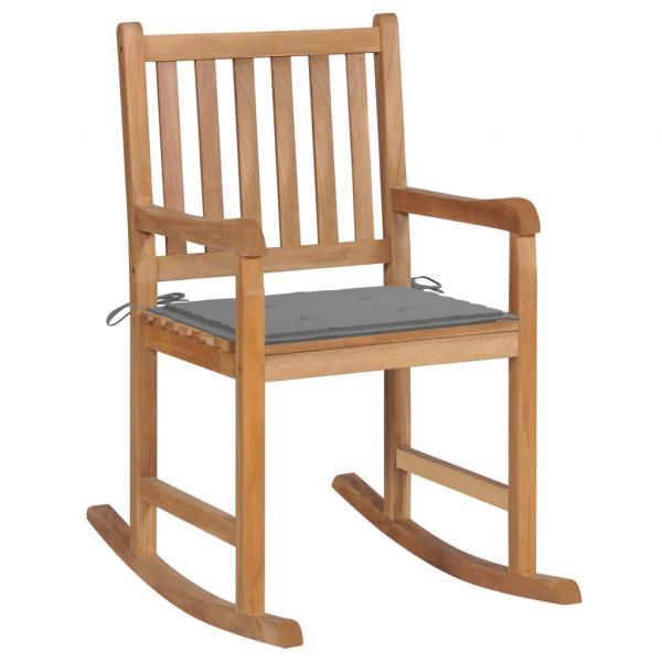 ARDEBO.de - Schaukelstuhl mit Grauem Kissen Massivholz Teak