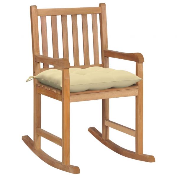 ARDEBO.de - Schaukelstuhl mit Cremeweißem Kissen Massivholz Teak