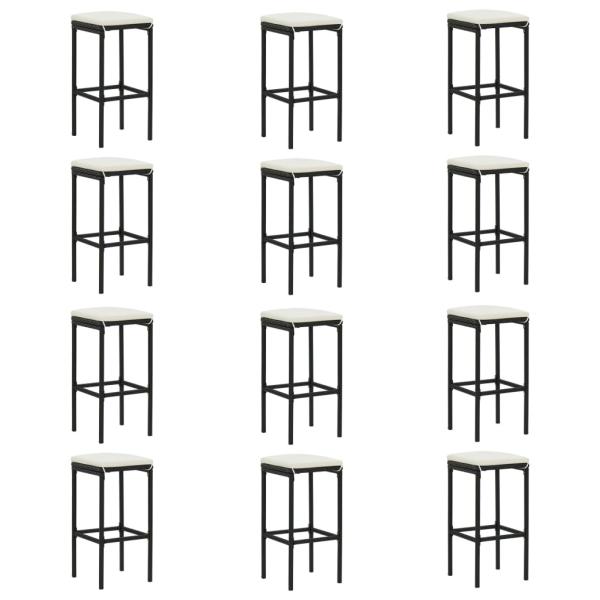 16-tlg. Gartenbar-Set mit Kissen Poly Rattan Schwarz