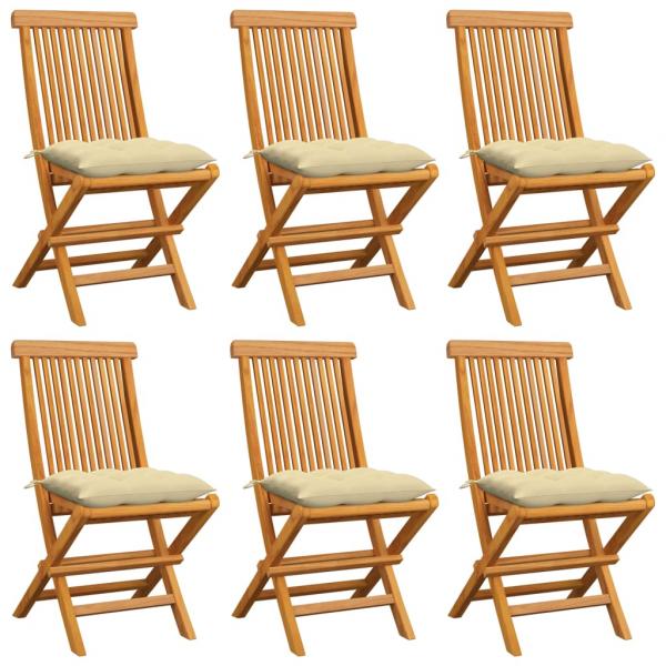 ARDEBO.de - Gartenstühle mit Cremeweißen Kissen 6 Stk. Massivholz Teak