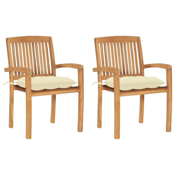 ARDEBO.de - Gartenstühle 2 Stk. mit Cremeweißen Kissen Massivholz Teak