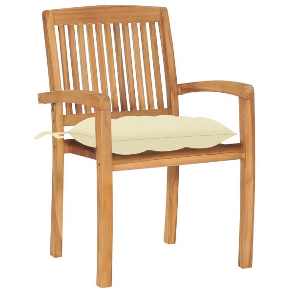 Gartenstühle 2 Stk. mit Cremeweißen Kissen Massivholz Teak