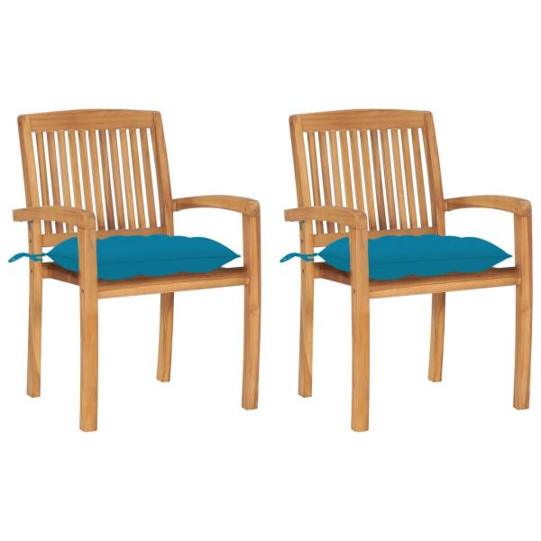 ARDEBO.de - Gartenstühle 2 Stk. mit Hellblauen Kissen Massivholz Teak