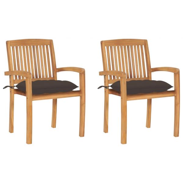 ARDEBO.de - Gartenstühle 2 Stk. mit Taupe Kissen Massivholz Teak
