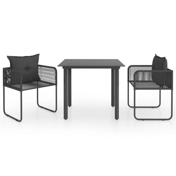 3-tlg. Garten-Essgruppe PVC Rattan Schwarz