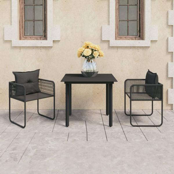 3-tlg. Garten-Essgruppe PVC Rattan Schwarz
