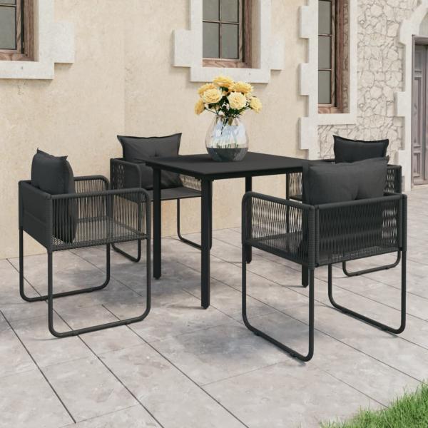 ARDEBO.de - 5-tlg. Garten-Essgruppe PVC Rattan Schwarz