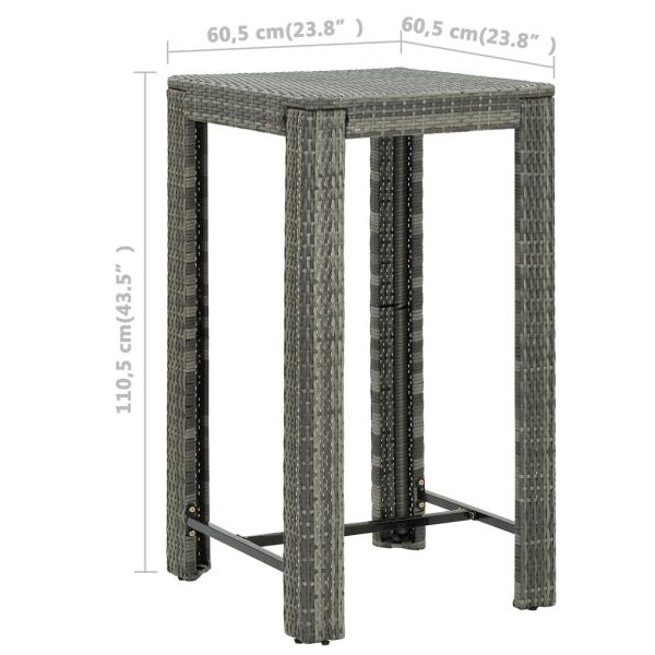 3-tlg. Gartenbar-Set mit Kissen Poly Rattan Grau