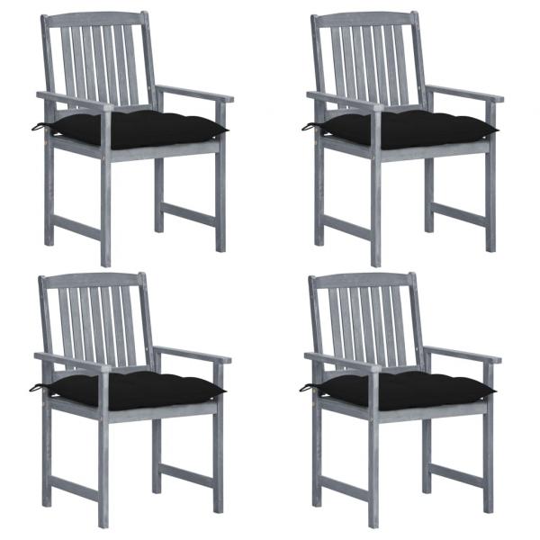 ARDEBO.de - Gartenstühle mit Kissen 4 Stk. Grau Massivholz Akazie