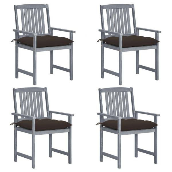 ARDEBO.de - Gartenstühle mit Kissen 4 Stk. Grau Massivholz Akazie