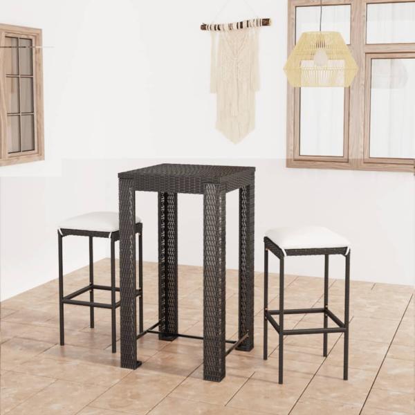 ARDEBO.de - 3-tlg. Gartenbar-Set mit Kissen Poly Rattan Schwarz