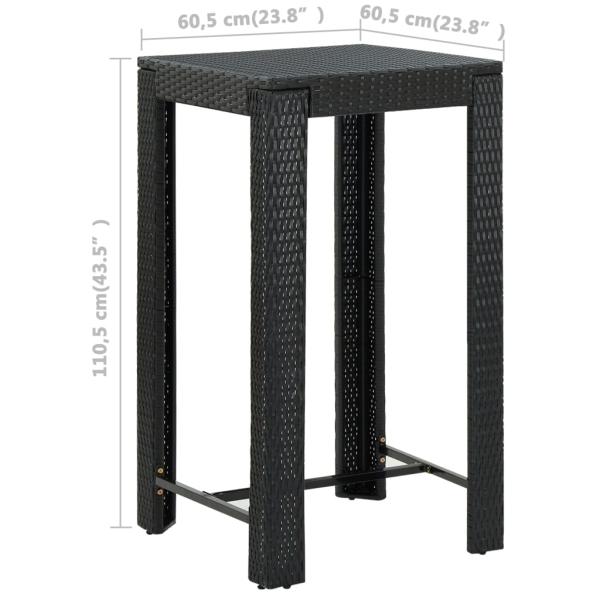 3-tlg. Gartenbar-Set mit Kissen Poly Rattan Schwarz