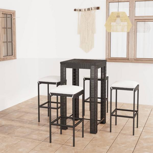 ARDEBO.de - 5-tlg. Gartenbar-Set mit Kissen Poly Rattan Schwarz