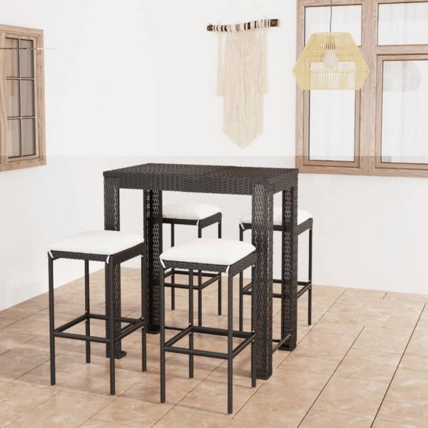 ARDEBO.de - 5-tlg. Gartenbar-Set mit Kissen Poly Rattan Schwarz