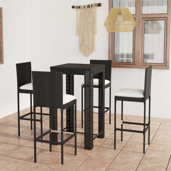 ARDEBO.de - 5-tlg. Gartenbar-Set mit Kissen Poly Rattan Schwarz
