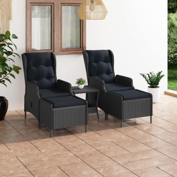 ARDEBO.de - 3-tlg. Garten-Lounge-Set mit Auflagen Poly Rattan Dunkelgrau