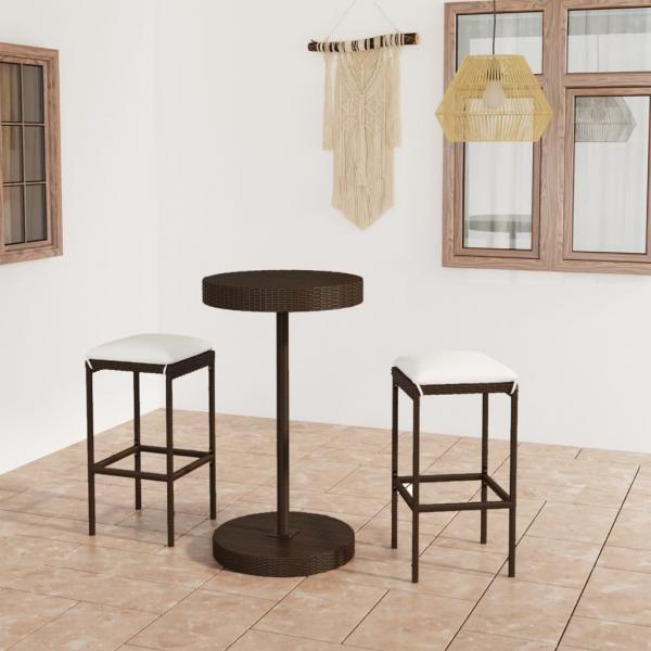 ARDEBO.de - 3-tlg. Gartenbar-Set mit Kissen Poly Rattan Braun