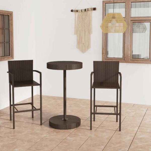 ARDEBO.de - 3-tlg. Gartenbar-Set Poly Rattan Braun